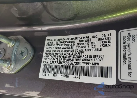 2011 Honda Cr-V Ex-L z USA, uszkodzony, nr VIN 5J6RE4H75BL067304